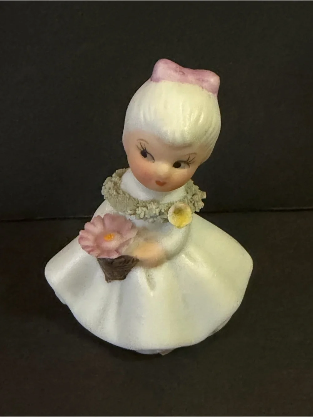 Vintage Napco Flower Girl of the Month October Pink Cosmos Bone China Figurine